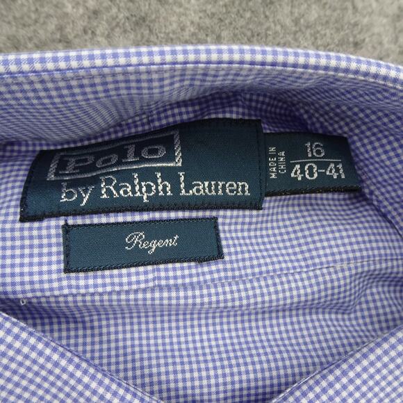 Polo‎ Ralph Lauren Button Up Shirt Mens 16 40 41 Blue White Regent Fit Dress D - Picture 9 of 13